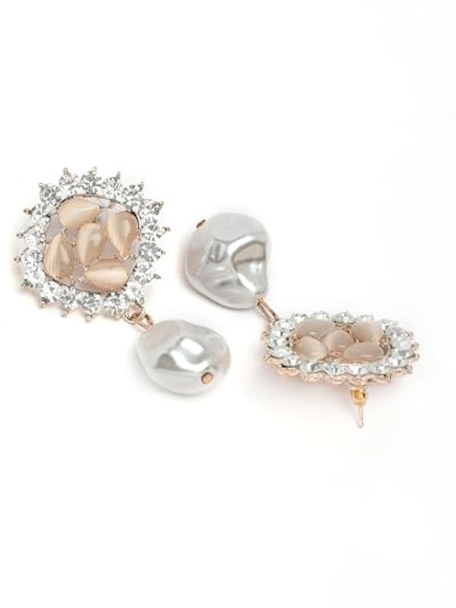 Gold-Plated Pearl & American Diamond Studded Drop Earrings